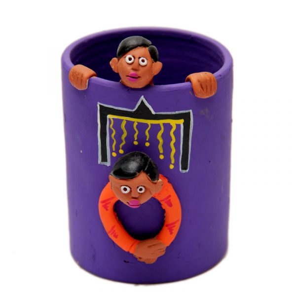 15. Clay Handicraft - Two Friends Penstand - Purple