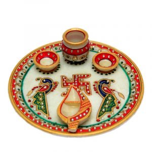 16. Marble Handicraft - Peacock Pooja Thali 9