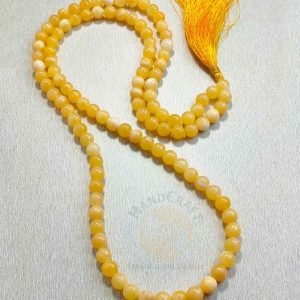 Natural Healing Stone Crystal Mala Necklace - Cream Beads